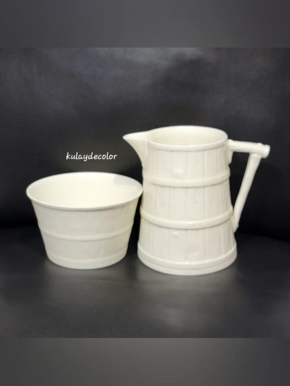 Royal Worcester Bone China Ribbed Barrel Sugar Bowl Creamer Set Made in England